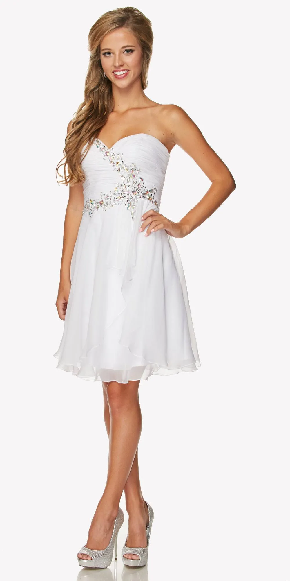 Juliet 741 Strapless Ruched Bodice Homecoming Short Dress