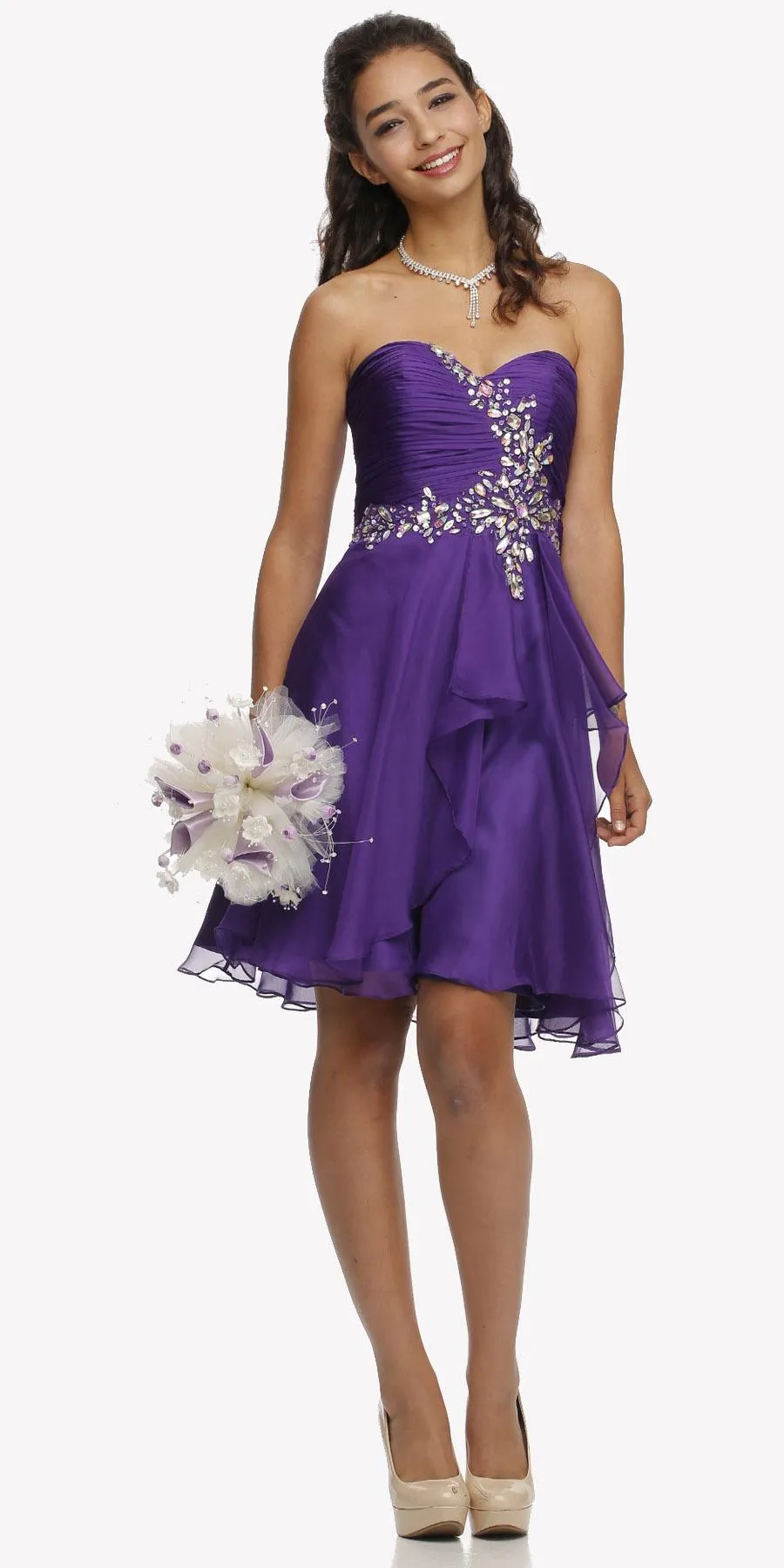 Juliet 741 Strapless Ruched Bodice Homecoming Short Dress
