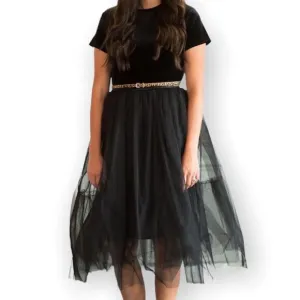 Junie Blake Tardis Black Velvet Dress With Black Tulle Skirt Goth Fairycore M