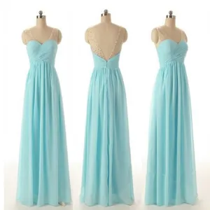Junior Off Shoulder V-neck Blue Chiffon Formal  Wedding Party Dresses for Bridesmaid, WG56