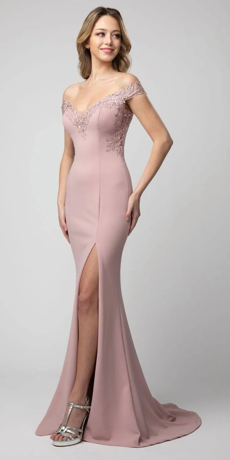 Juno 928 Off-Shoulder Mermaid Long Prom Dress with Slit