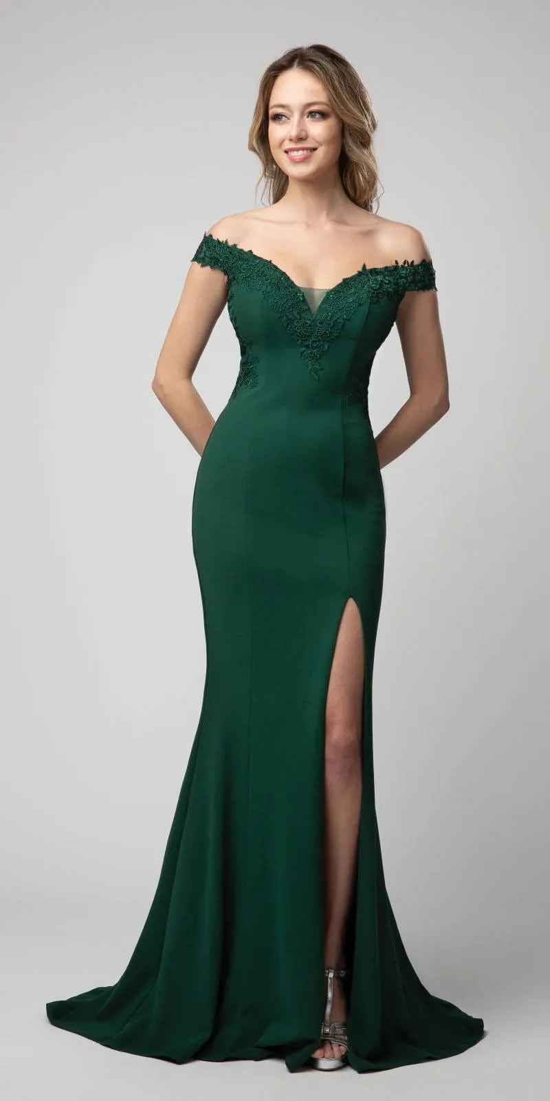 Juno 928 Off-Shoulder Mermaid Long Prom Dress with Slit