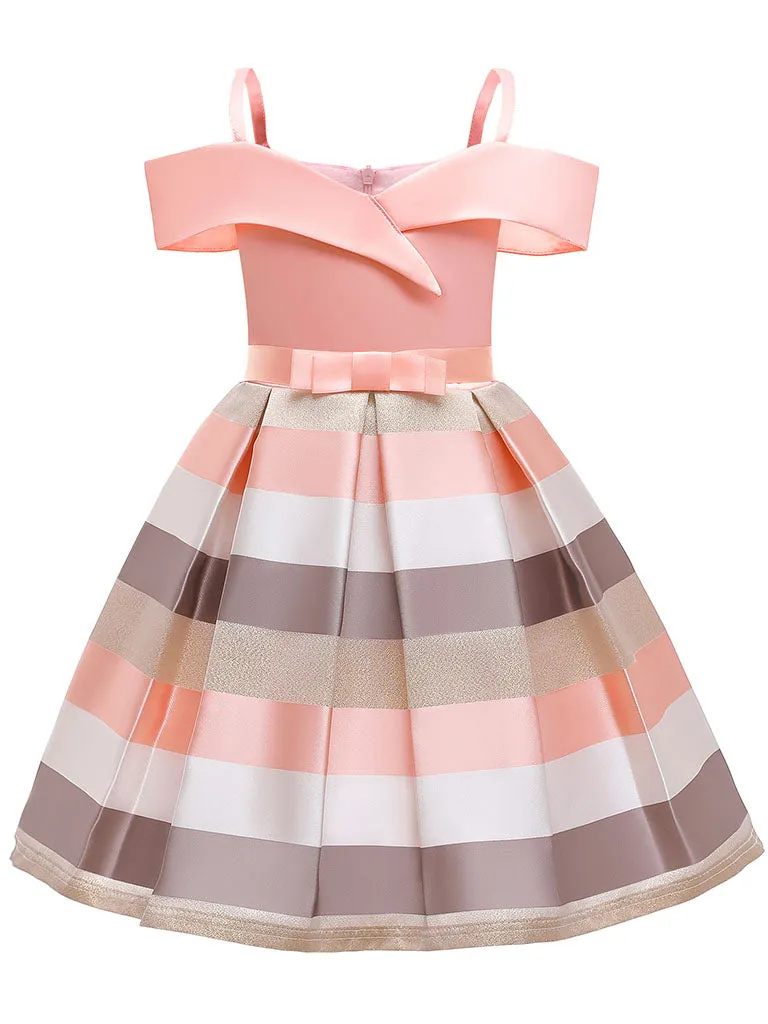 Kids Little Girls' Dress Stripe Off Shoulder Party Birthday Christening Dress