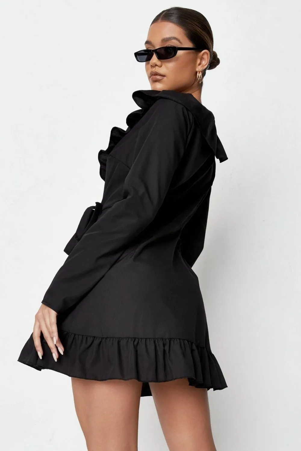 Kimono Frill Hemline Black Mini Dress