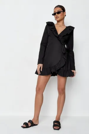 Kimono Frill Hemline Black Mini Dress