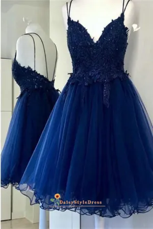 Knee Length Double Straps Royal Blue Homecoming Dress