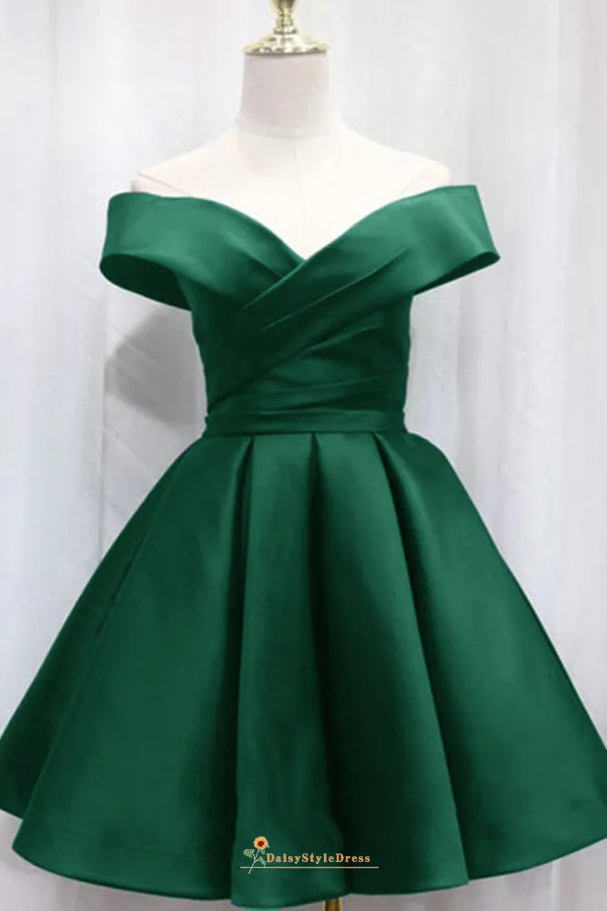 Knee length Off Shoulder Sleeve Green Homecoming Dress