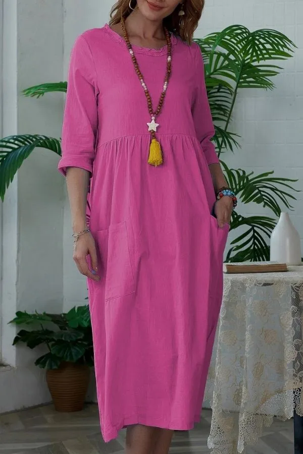 Knee-length Solid Color Midi Dress