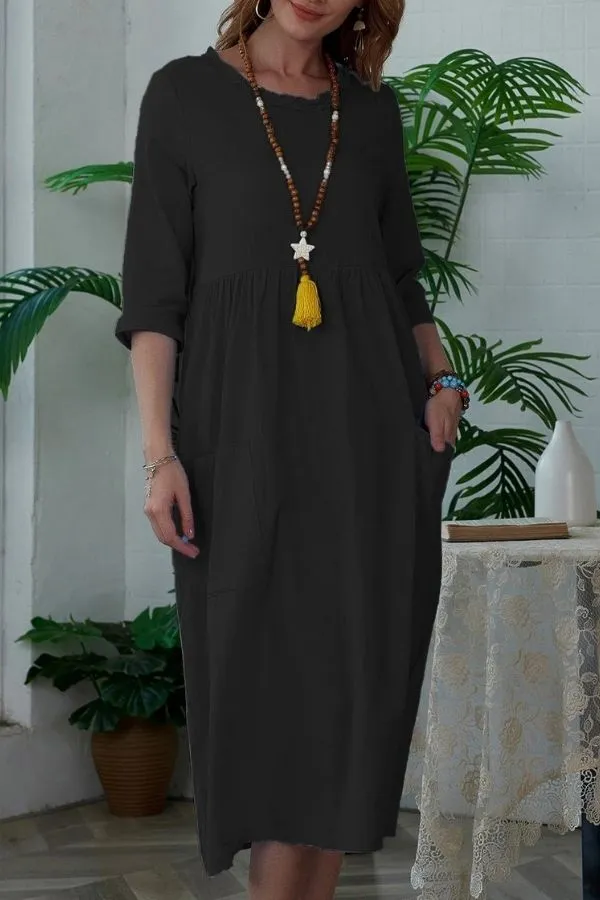Knee-length Solid Color Midi Dress