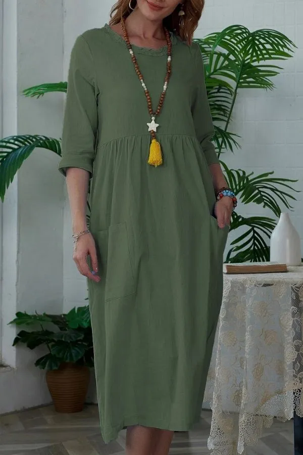 Knee-length Solid Color Midi Dress