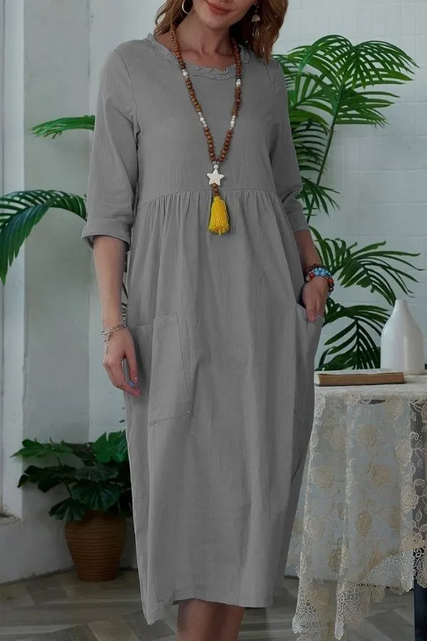 Knee-length Solid Color Midi Dress