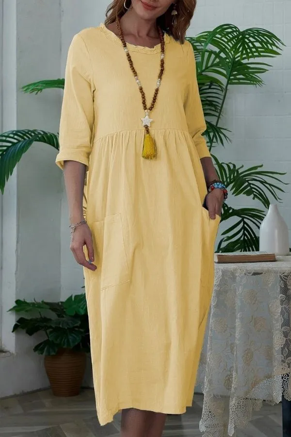 Knee-length Solid Color Midi Dress