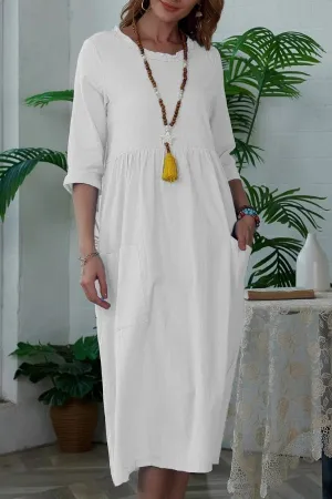 Knee-length Solid Color Midi Dress