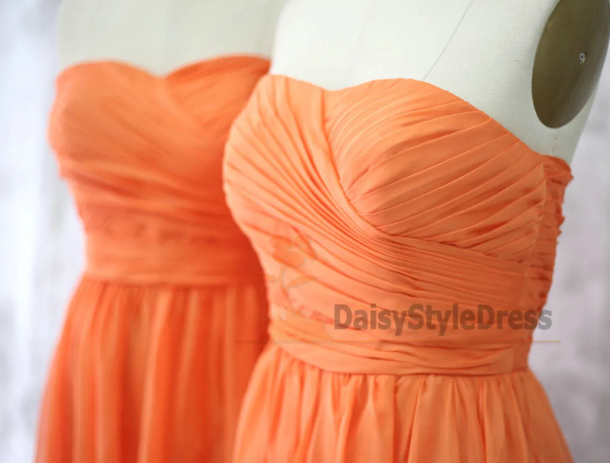 Knee Length Sweetheart Orange Bridesmaid Dress