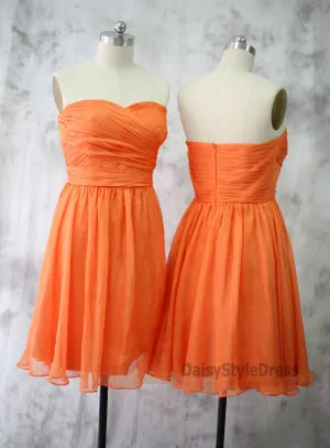 Knee Length Sweetheart Orange Bridesmaid Dress