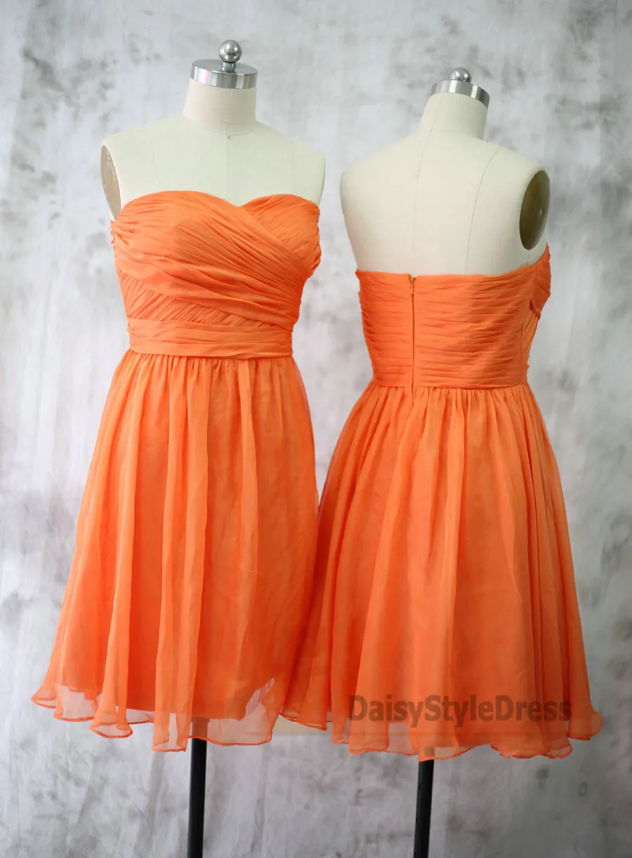 Knee Length Sweetheart Orange Bridesmaid Dress