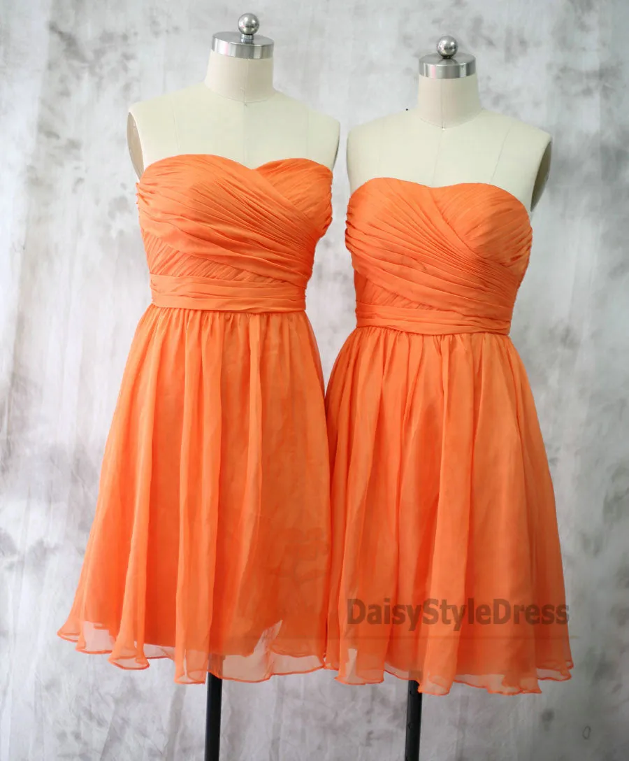 Knee Length Sweetheart Orange Bridesmaid Dress