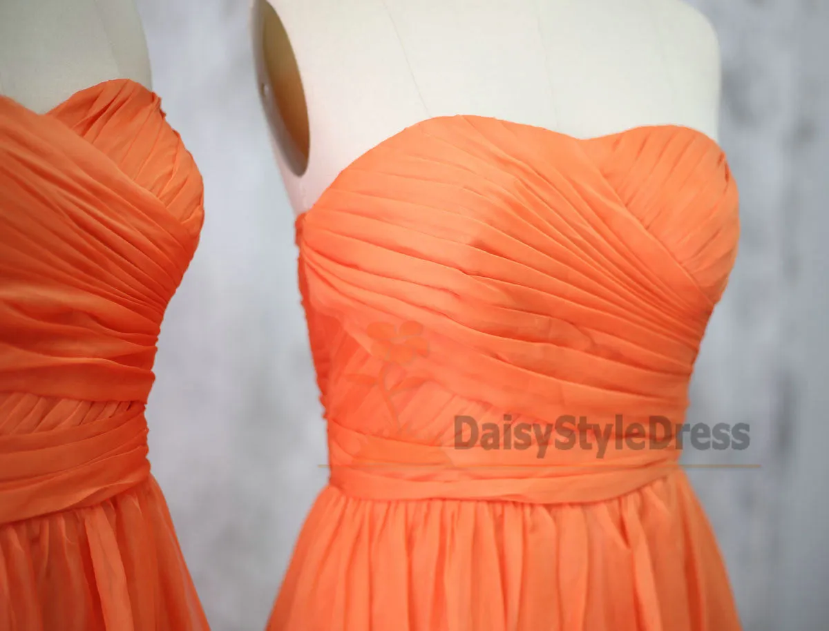 Knee Length Sweetheart Orange Bridesmaid Dress