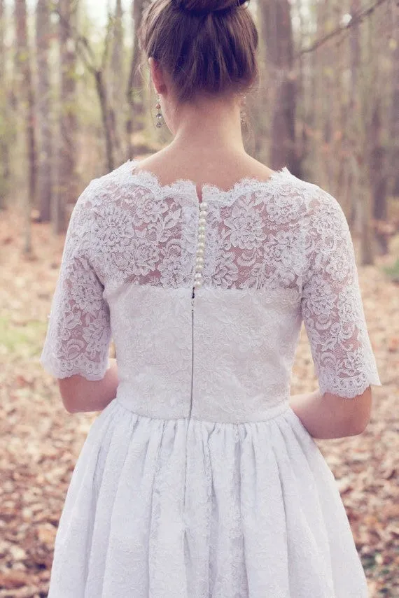 Knee-Length Wedding Dresses with Lace Short Sleeves