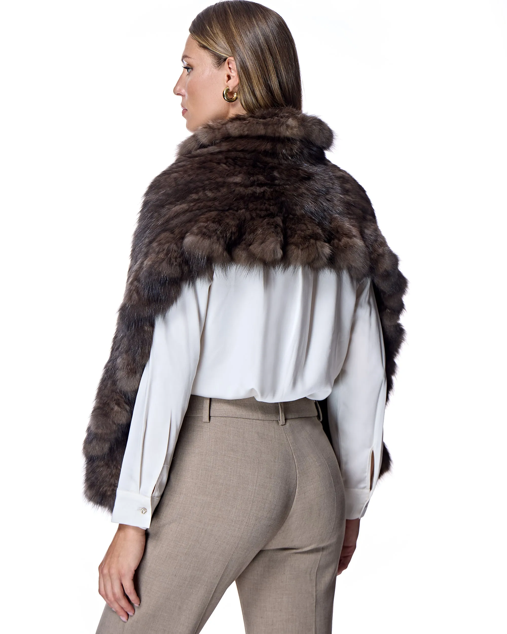 Knitted Sable Stole with Ruffle Trim