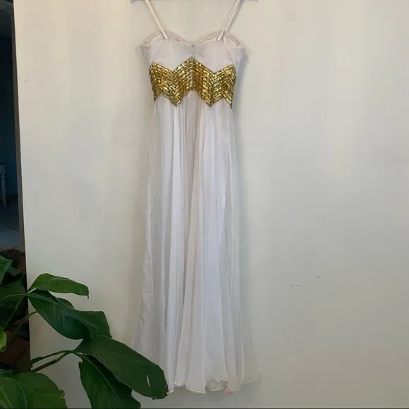 LA FEMME white and gold chevron detail maxi dress