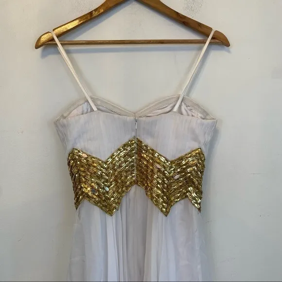 LA FEMME white and gold chevron detail maxi dress