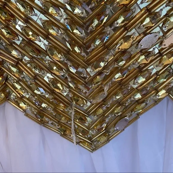 LA FEMME white and gold chevron detail maxi dress