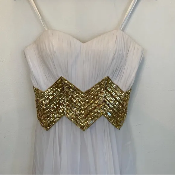LA FEMME white and gold chevron detail maxi dress