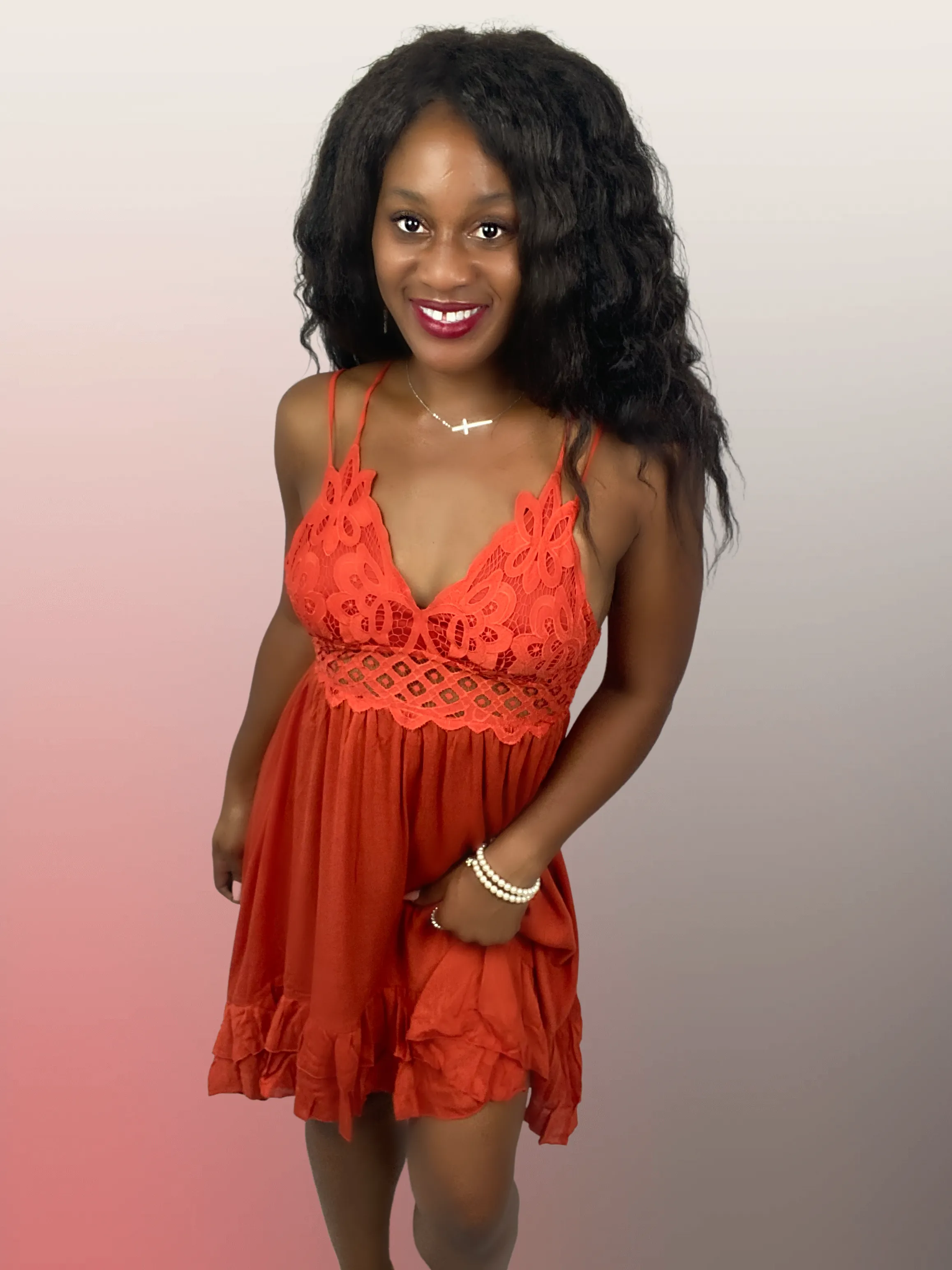 Lace Bust Ruffle Cami Dress