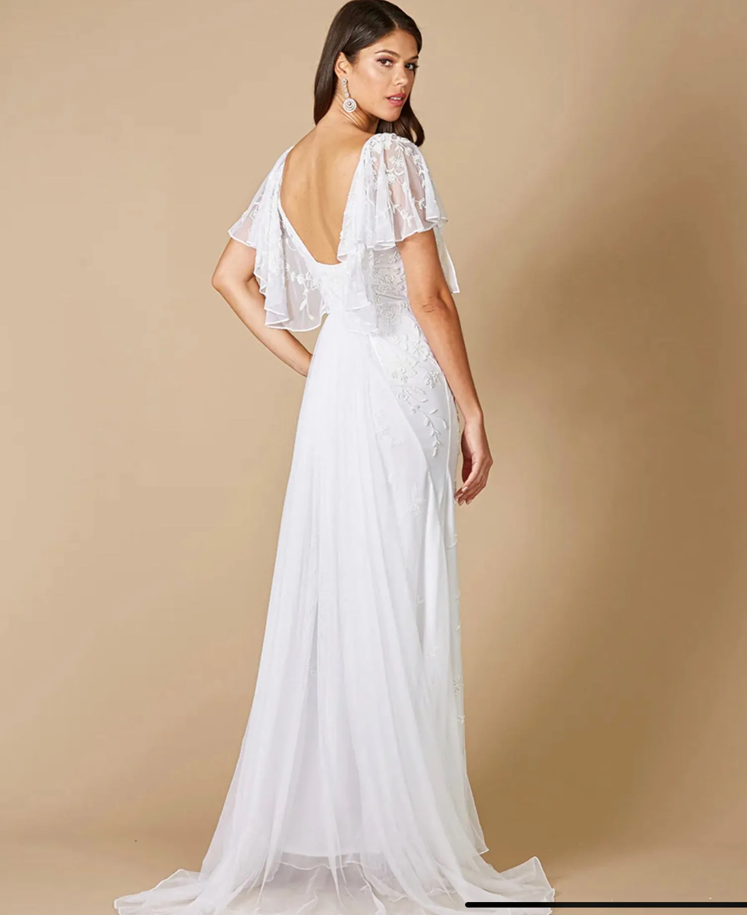 Lara Ivory Greyson Beaded Flutter Sleeve Wedding Gown 51056
