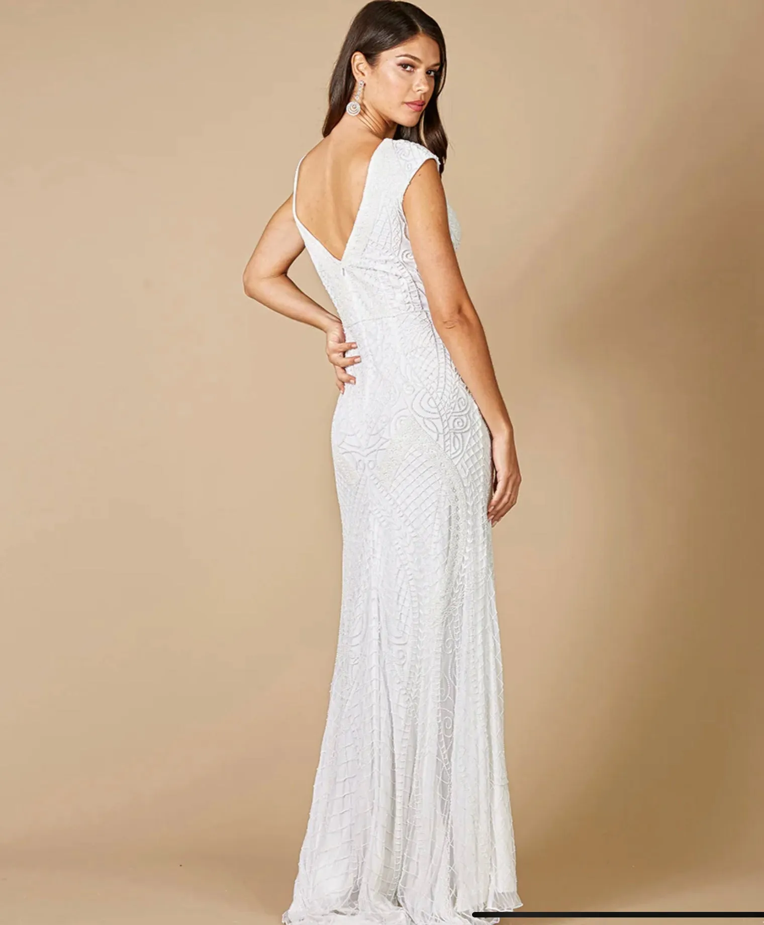 Lara Ivory Gwen Beaded Short Sleeve Wedding Dress 51071