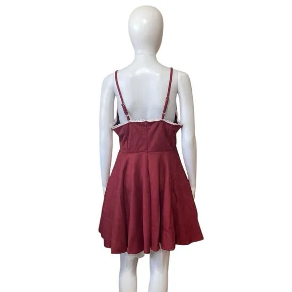 Lavish Ivy Selena Mini Dress Burgundy Velvet Fit &amp; Flare Cocktail Dress Size M