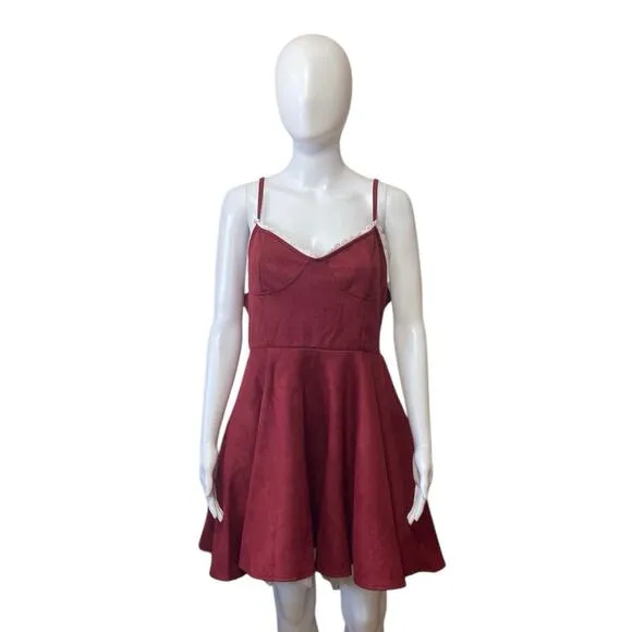 Lavish Ivy Selena Mini Dress Burgundy Velvet Fit &amp; Flare Cocktail Dress Size M