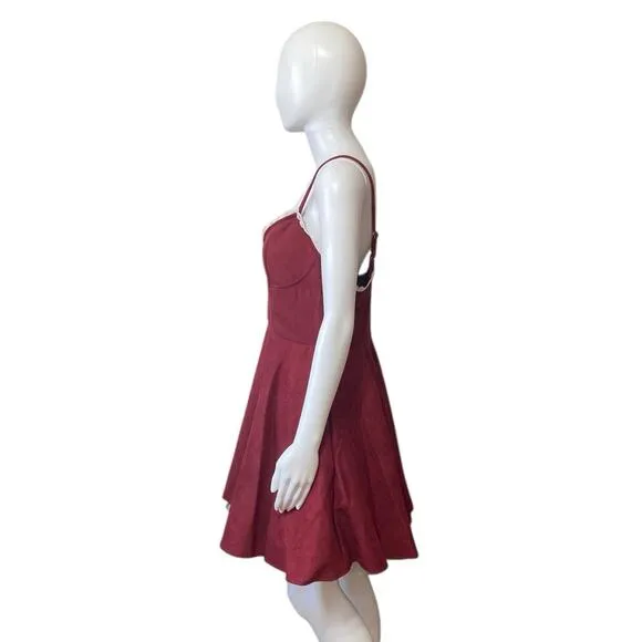 Lavish Ivy Selena Mini Dress Burgundy Velvet Fit &amp; Flare Cocktail Dress Size M