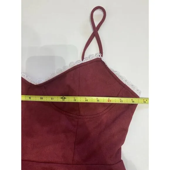 Lavish Ivy Selena Mini Dress Burgundy Velvet Fit &amp; Flare Cocktail Dress Size M