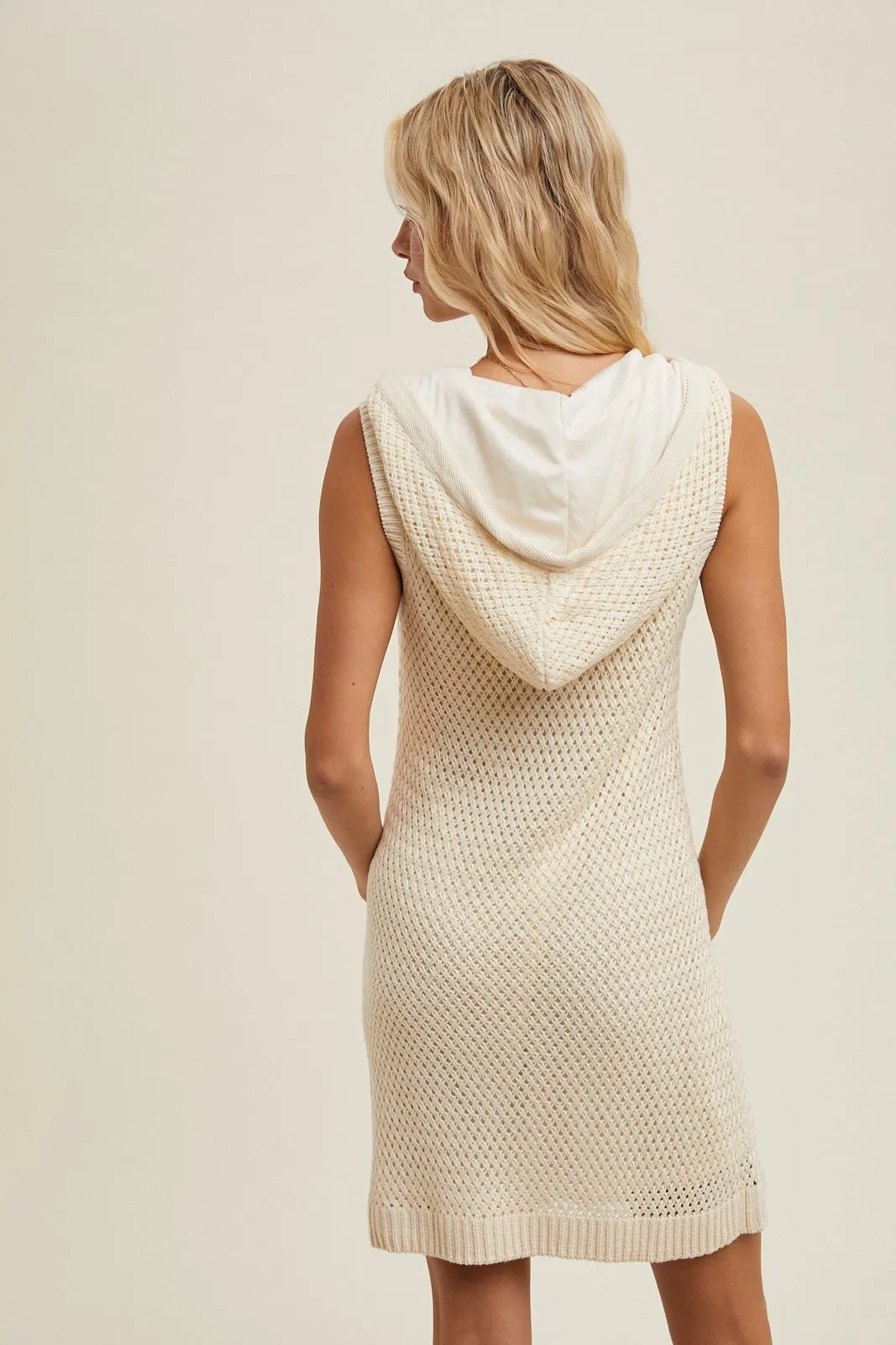 Leona Hooded Crochet Sweater Mini Dress