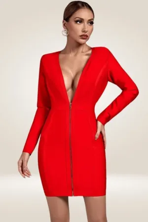 Long Sleeve Red Bodycon Mini Dress