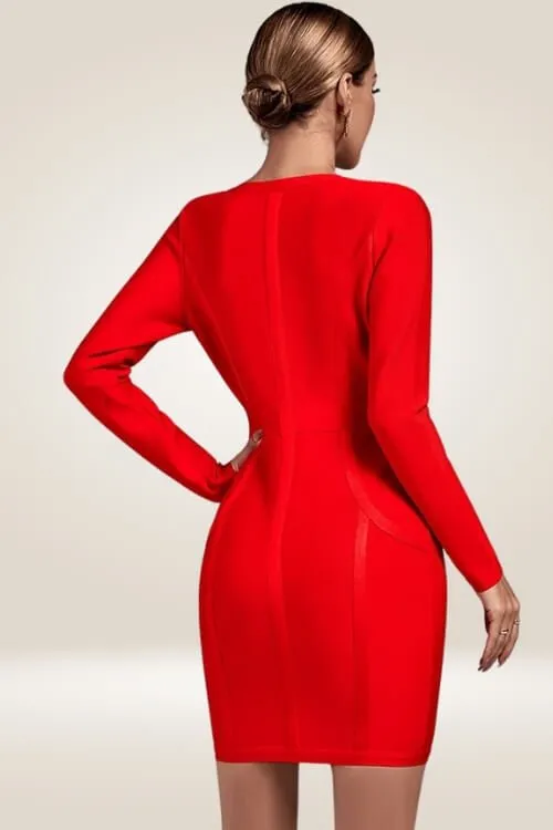 Long Sleeve Red Bodycon Mini Dress