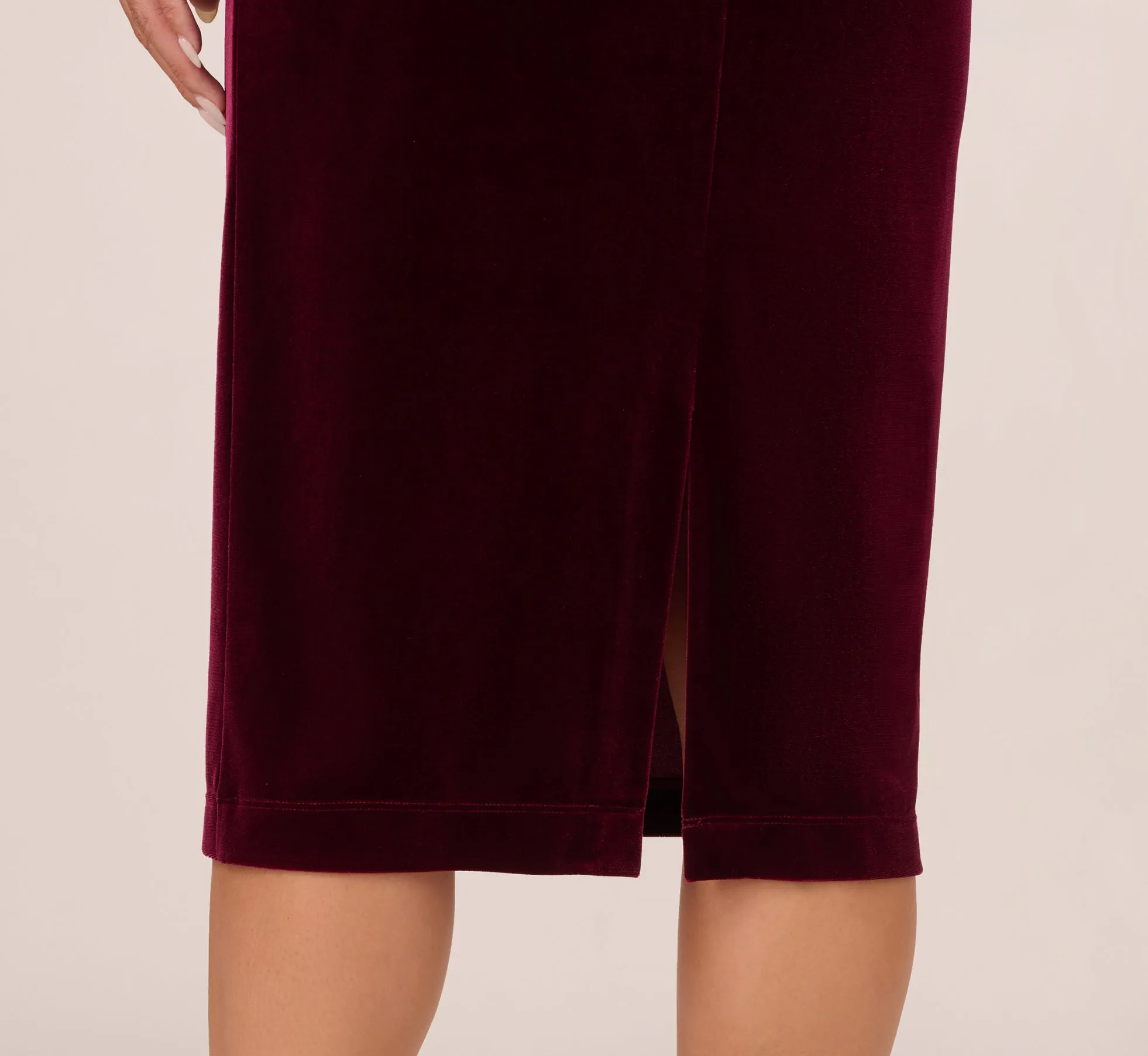 Long Sleeve Velvet Dress With Asymmetric Cutout Neckline In Burgundy