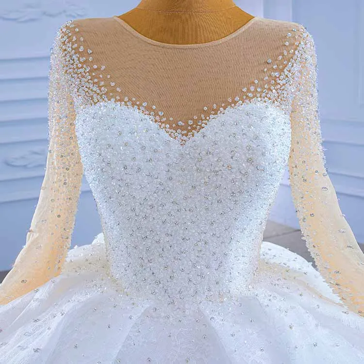 Long Sleeves A-Line Princess Scoop Tulle Wedding Dresses Bridel Gowns