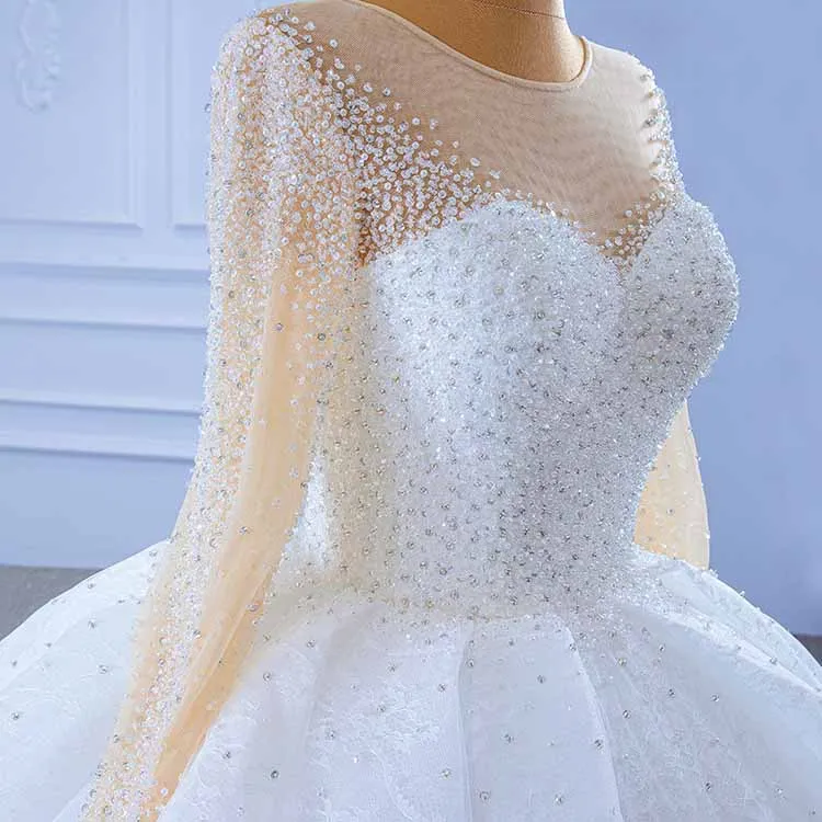 Long Sleeves A-Line Princess Scoop Tulle Wedding Dresses Bridel Gowns