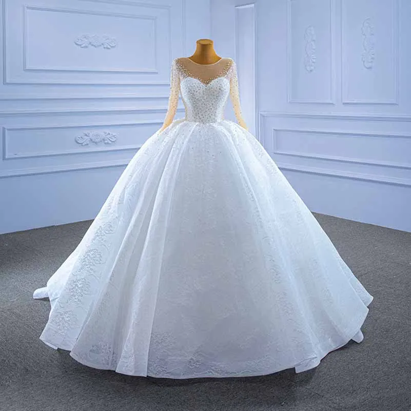 Long Sleeves A-Line Princess Scoop Tulle Wedding Dresses Bridel Gowns