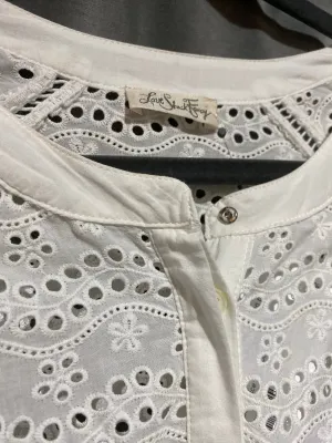 Love Shack Fancy Mini White Eyelet Short Sleeve button up dress