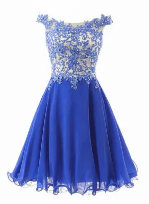Lovely Royal Blue Chiffon Short Homecoming Dress, Short Prom Dress
