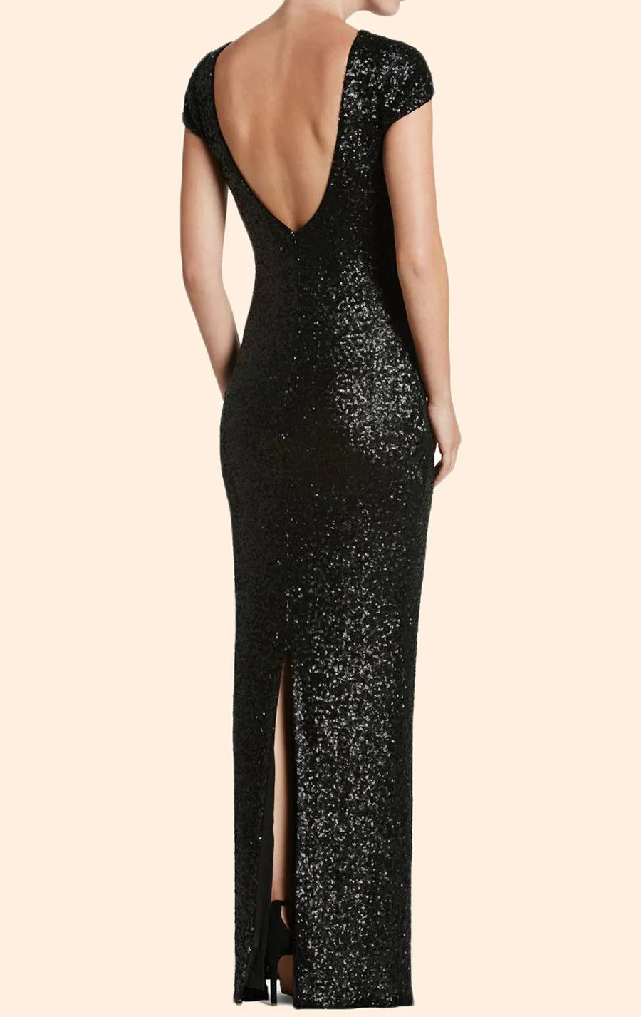 MACloth Cap Sleeves Sequin Rose Gold Long Bridesmaid Dress Simple Prom Gown