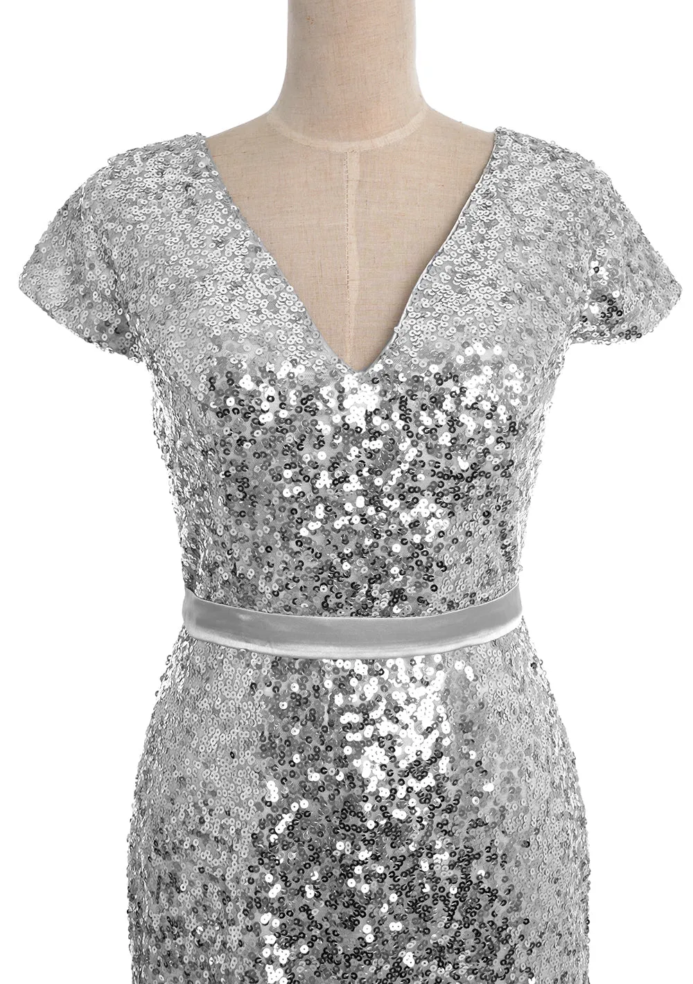 MACloth Elegant Cap Sleeve Sequin Bridesmiad Dress Cocktail Party Dresses LBD