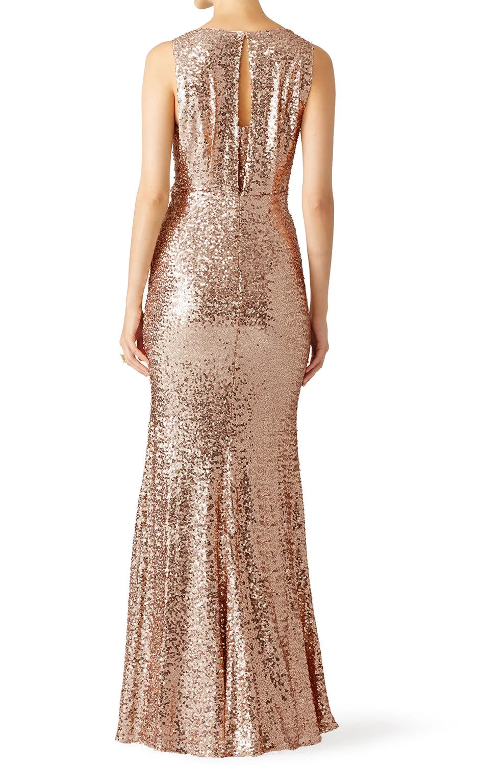 MACloth Mermaid Straps Sequin Long Bridesmaid Dress Rose Gold Formal Evening Gown