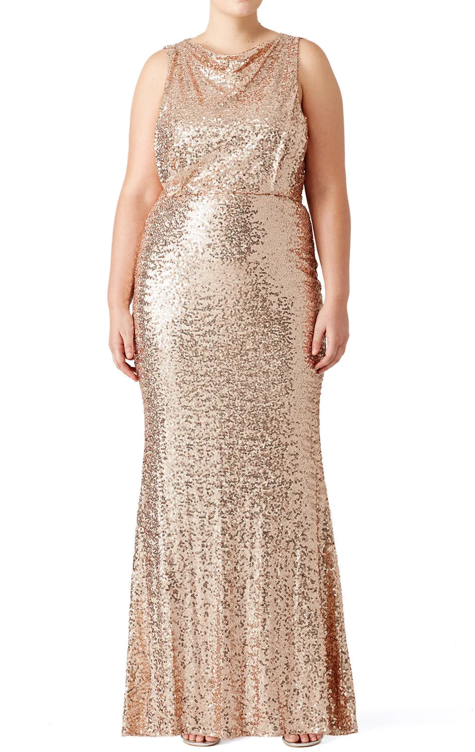 MACloth Mermaid Straps Sequin Long Bridesmaid Dress Rose Gold Formal Evening Gown