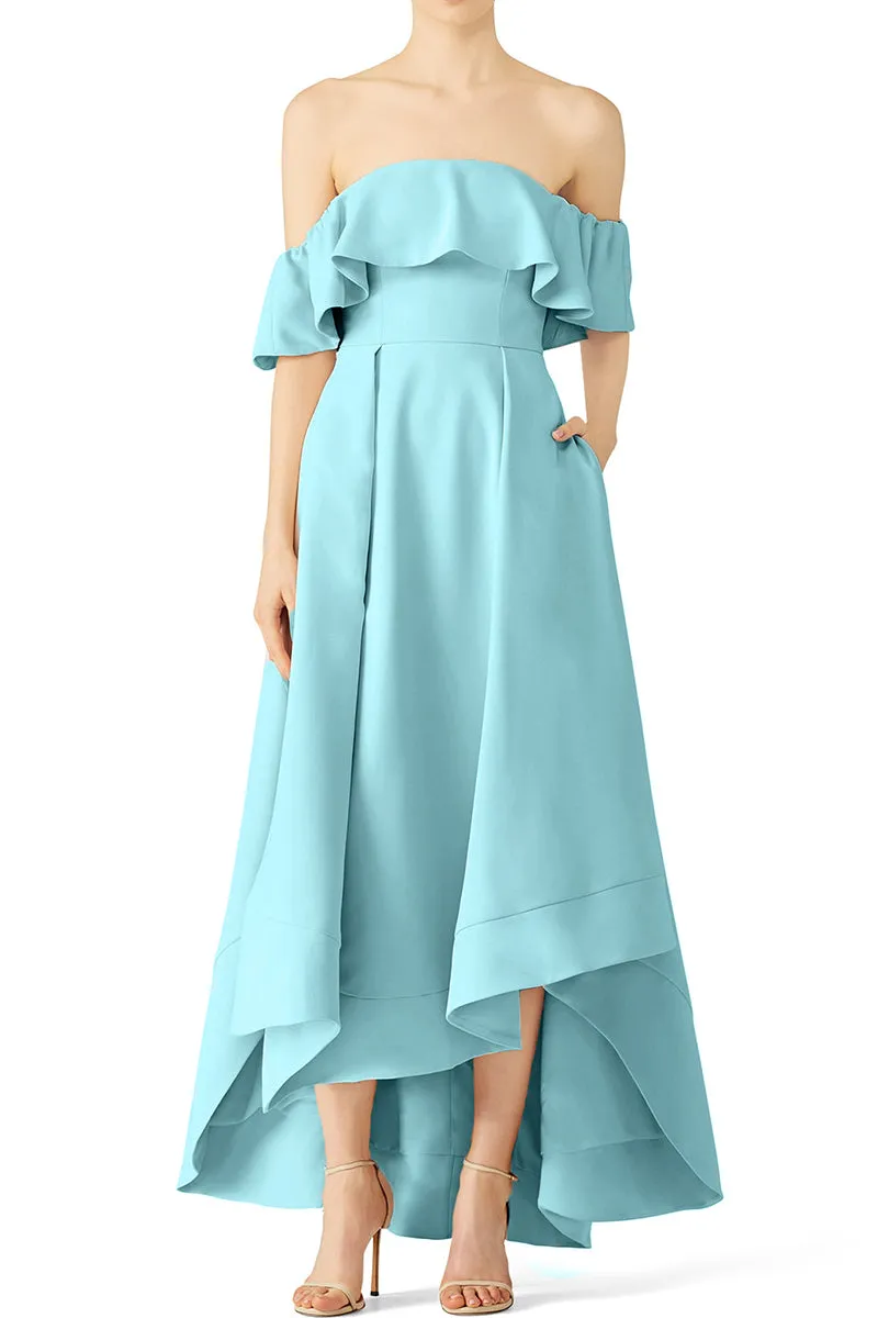 MACloth Off the Shoulder High Low Formal Evening Gown Steel Blue Wedding Party Dress