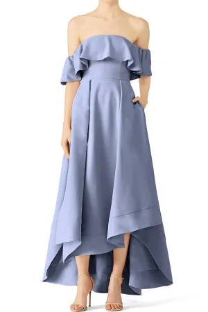 MACloth Off the Shoulder High Low Formal Evening Gown Steel Blue Wedding Party Dress